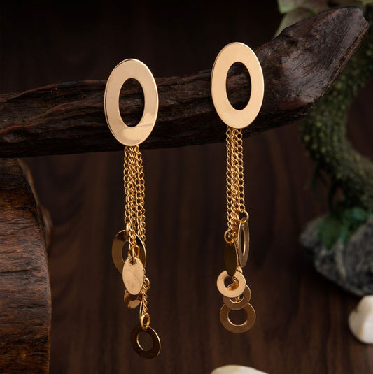 Oval Shaped With Hanging Chain Charms Earring